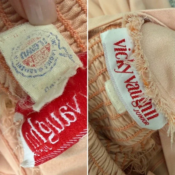 Vintage Vicky Vaughn Peach Floral Embroidered Smocked Midi Sundress 70s XS/ S - Picture 5 of 9